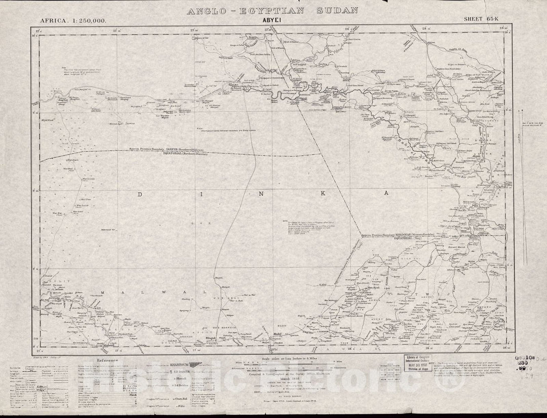 Historic 1909 Map - Sudan 1:250,000 - Abyei Sheet 65-K Mar 1936 - Anglo-Egyptian Sudan