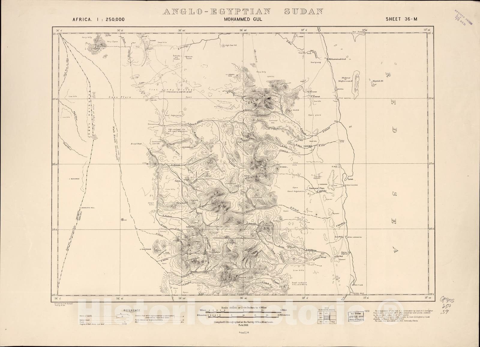 Historic 1909 Map - Sudan 1:250,000 - Mohammed Gul Sheet 36-M Feb 1918 - Anglo-Egyptian Sudan