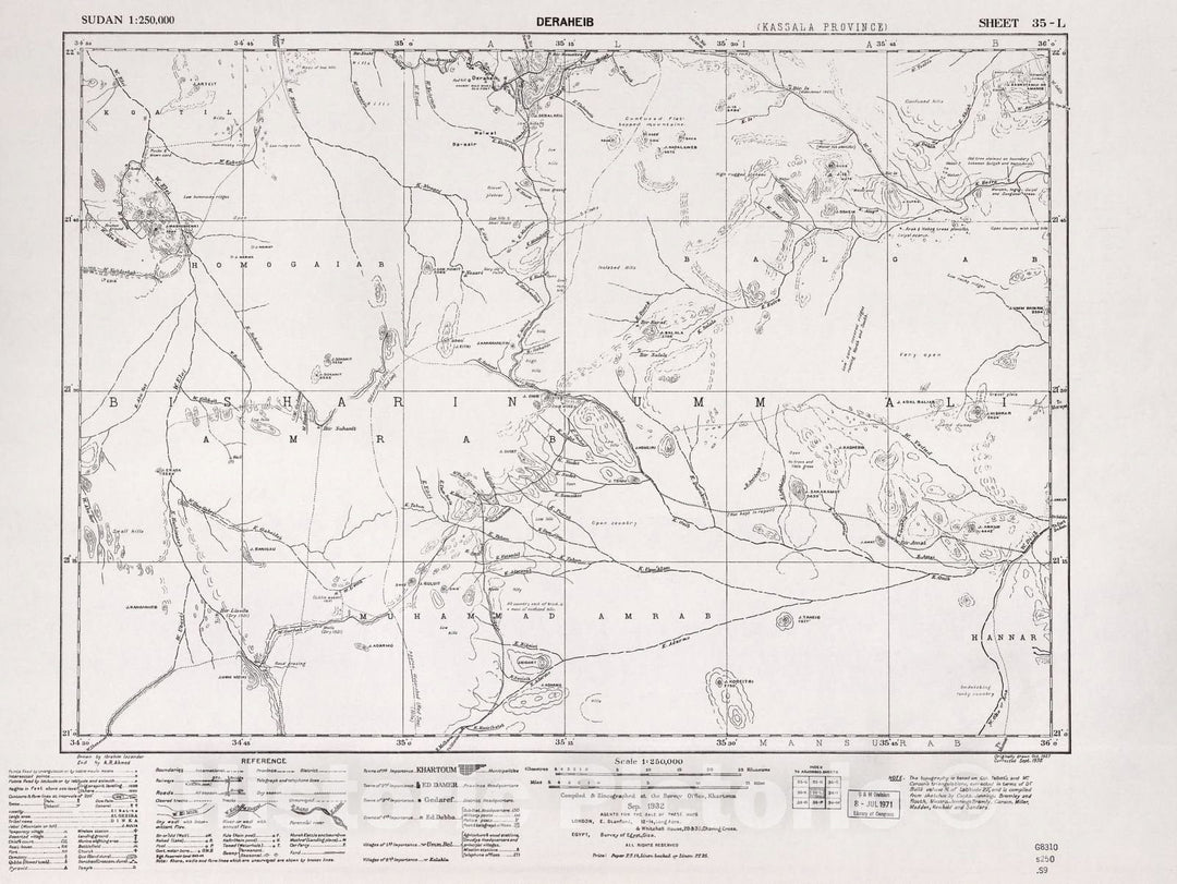 Historic 1909 Map - Sudan 1:250,000 - Deraheib Sheet 35-L Sep 1932 - Anglo-Egyptian Sudan