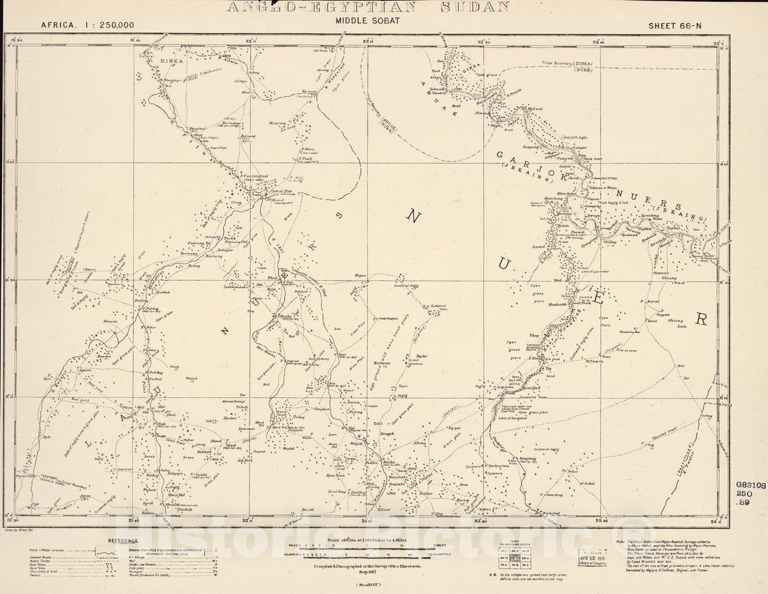 Historic 1909 Map - Sudan 1:250,000 - Middle Sobat Sheet 66-N Sep 1917 - Anglo-Egyptian Sudan