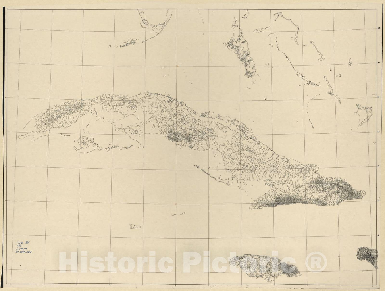 Historic Map - CIA Terrain Board Collection - Cuba Reference - Reference line Work