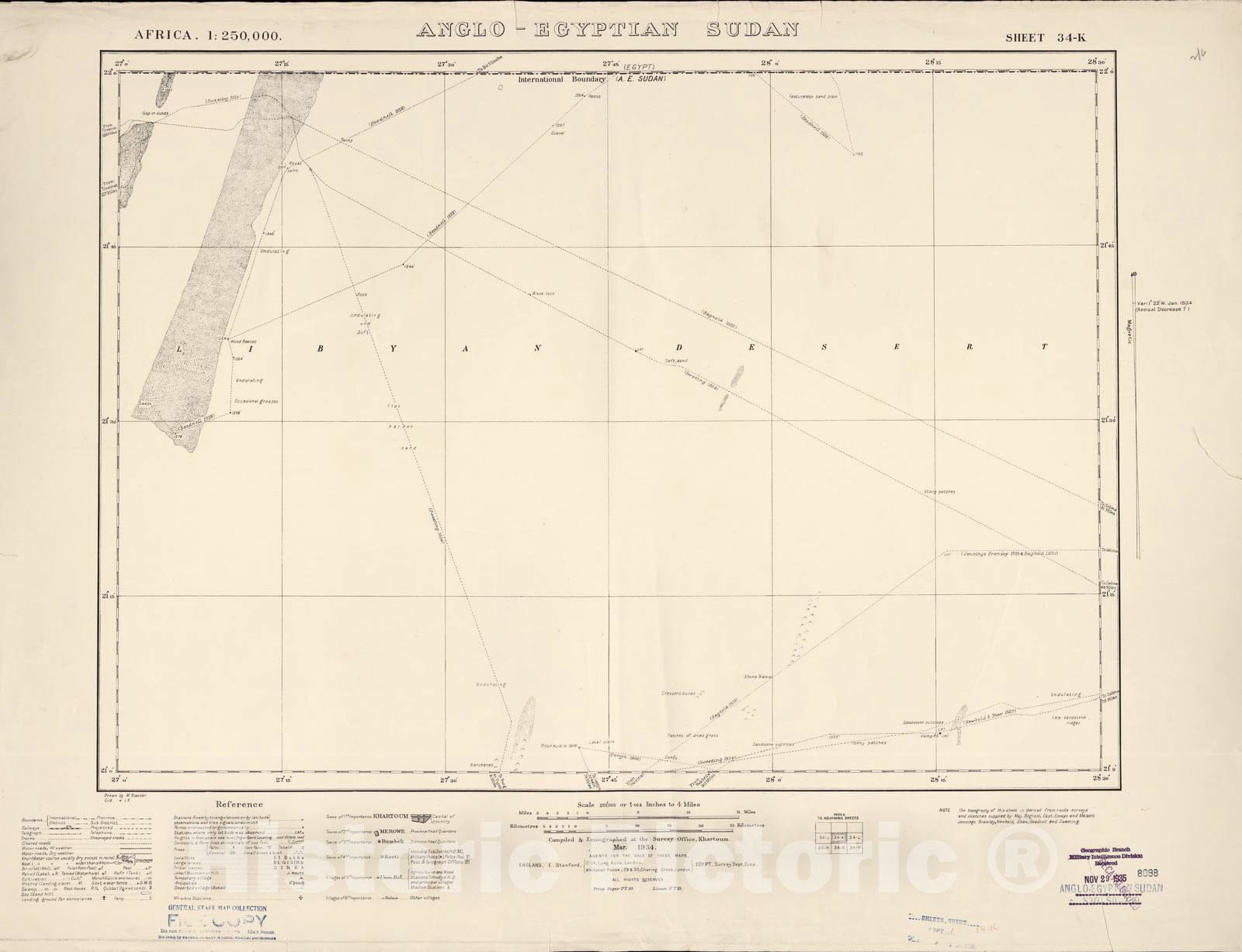 Historic 1909 Map - Sudan 1:250,000 - Anglo-Egyptian Sudan Sheet 34-K Mar 1934 - Anglo-Egyptian Sudan