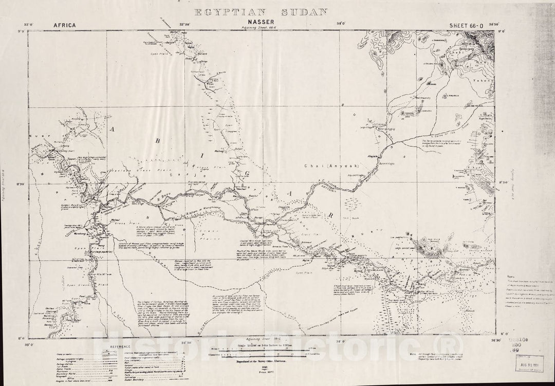 Historic 1909 Map - Sudan 1:250,000 - Nasser Sheet 66-O (No Month) 1910 - Anglo-Egyptian Sudan