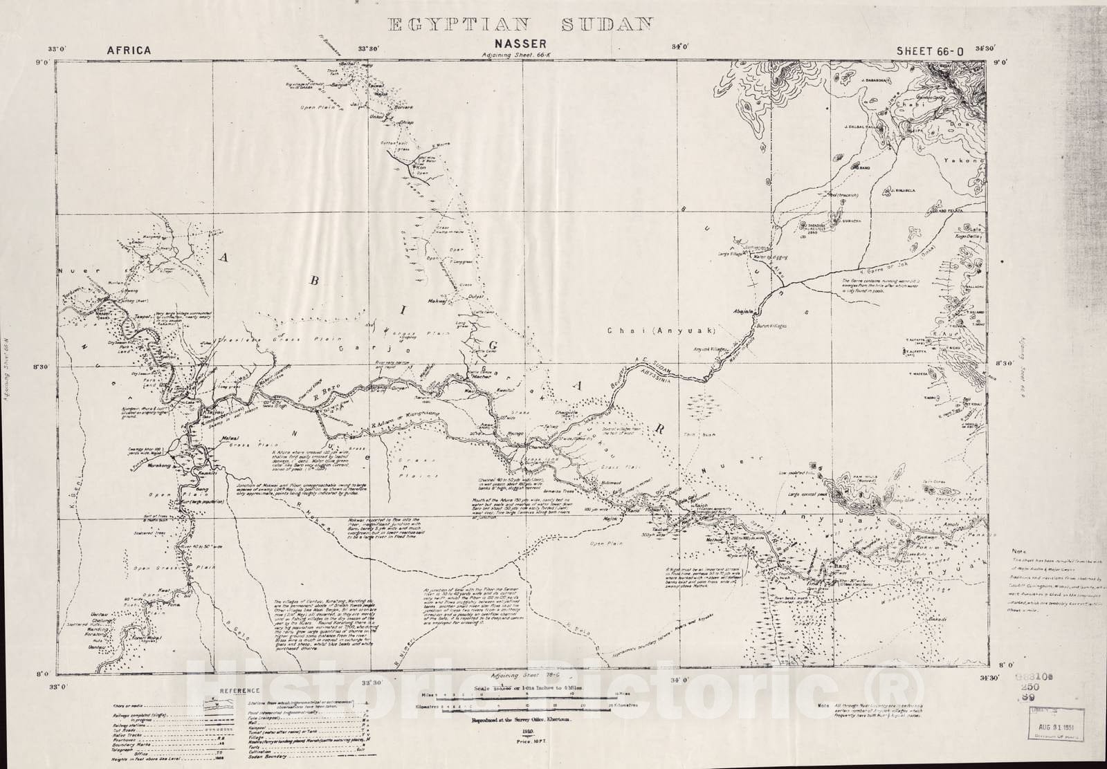 Historic 1909 Map - Sudan 1:250,000 - Nasser Sheet 66-O (No Month) 1910 - Anglo-Egyptian Sudan