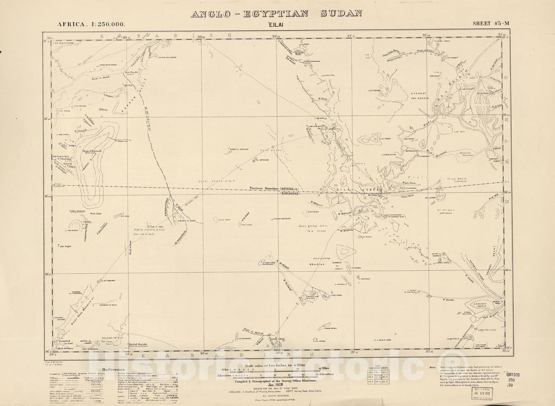 Historic 1909 Map - Sudan 1:250,000 - Eilai Sheet 45-M Jan 1928 - Anglo-Egyptian Sudan