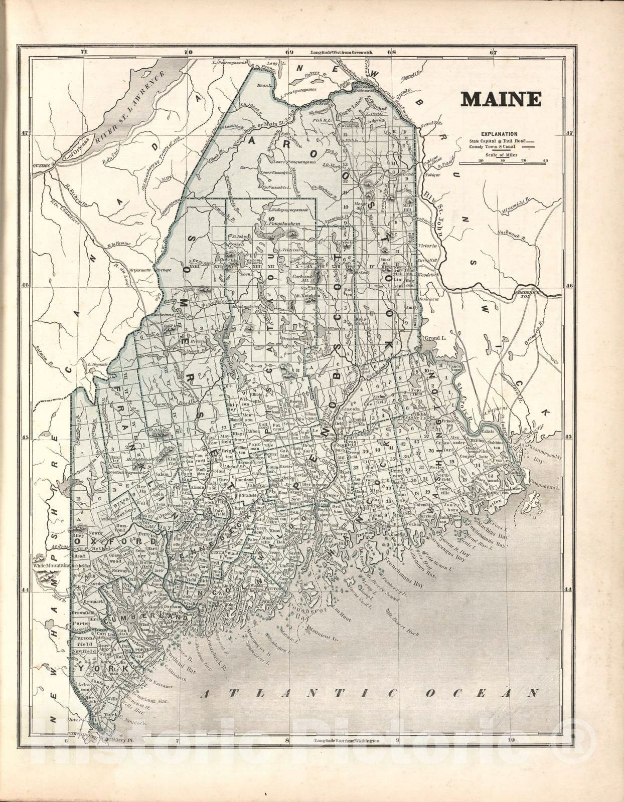 Historic 1842 Map - Morse's North American Atlas. - Maine - Morse's cerographic maps