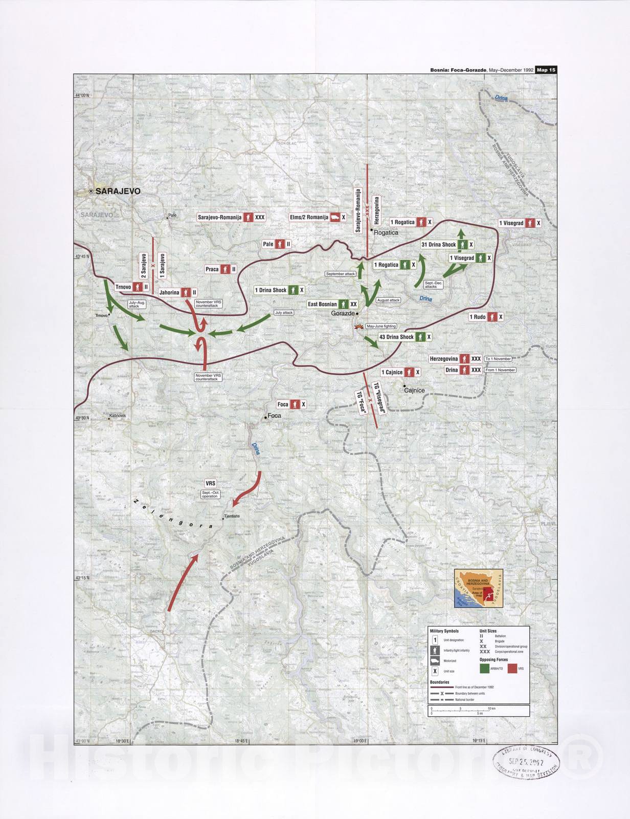 Historic 2002 Map - Balkan battlegrounds - Bosnia: Foca-Gorazde, May-December 1992