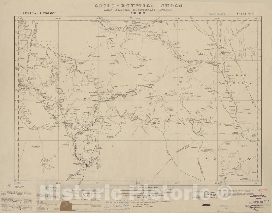 Historic 1909 Map - Sudan 1:250,000 - Kubbum Sheet 64-D Dec 1932 - Anglo-Egyptian Sudan