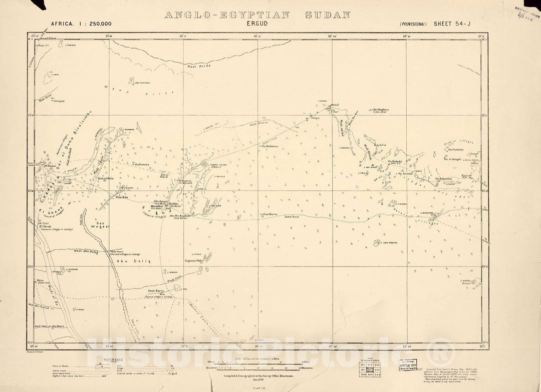 Historic 1909 Map - Sudan 1:250,000 - Ergud Sheet 54-J Jan 1916 - Anglo-Egyptian Sudan