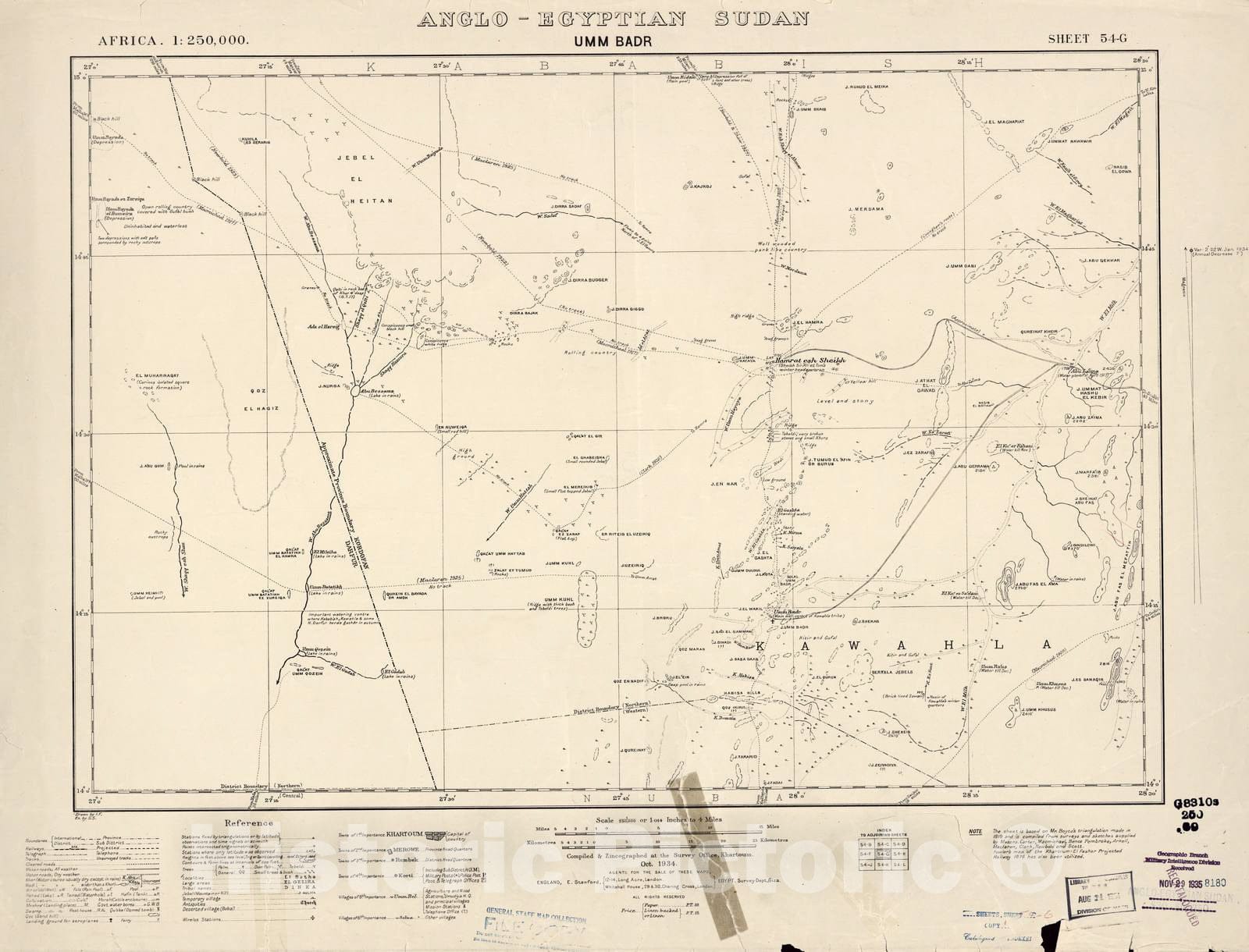 Historic 1909 Map - Sudan 1:250,000 - UMM Badr Sheet 54-G Oct 1934 - Anglo-Egyptian Sudan