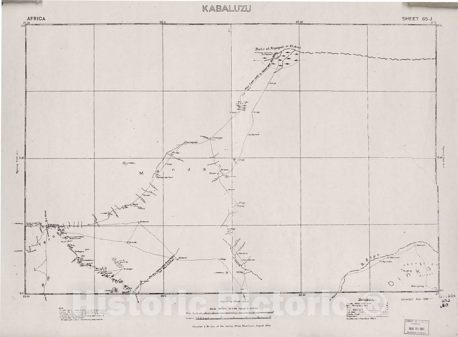 Historic 1909 Map - Sudan 1:250,000 - Kabaluzu Sheet 65-J Aug 1909 - Anglo-Egyptian Sudan