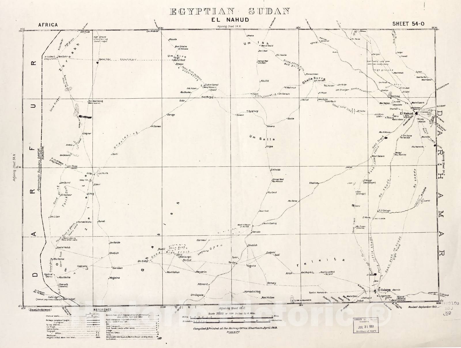 Historic 1909 Map - Sudan 1:250,000 - El Nahud Sheet 54-O Apr 1909 - Anglo-Egyptian Sudan