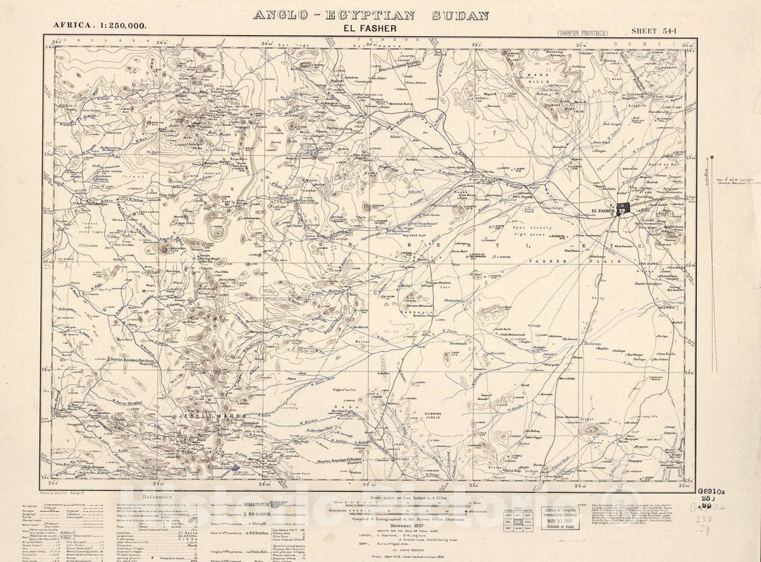 Historic 1909 Map - Sudan 1:250,000 - El Fasher Sheet 54-I Dec 1937 - Anglo-Egyptian Sudan