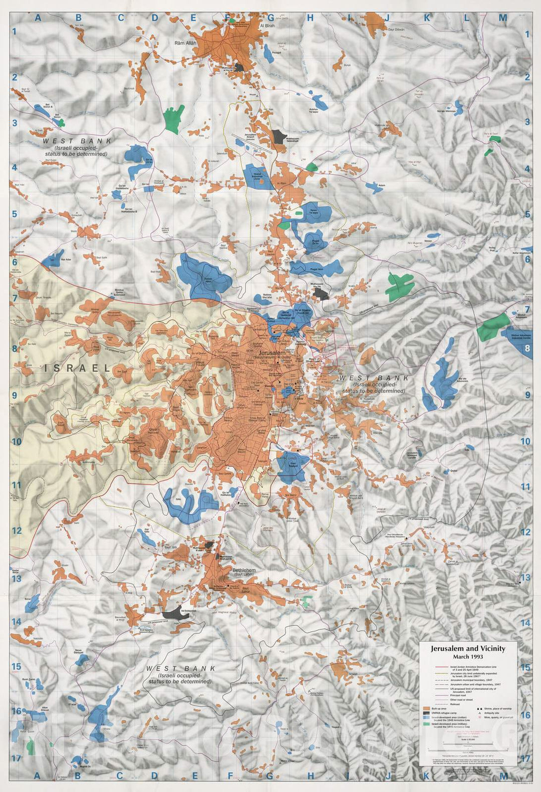 Historic 1994 Map - The Gaza Strip & West Bank : a map Folio - Jerusalem and Vicinity, March 1993 - Gaza Strip and West Bank