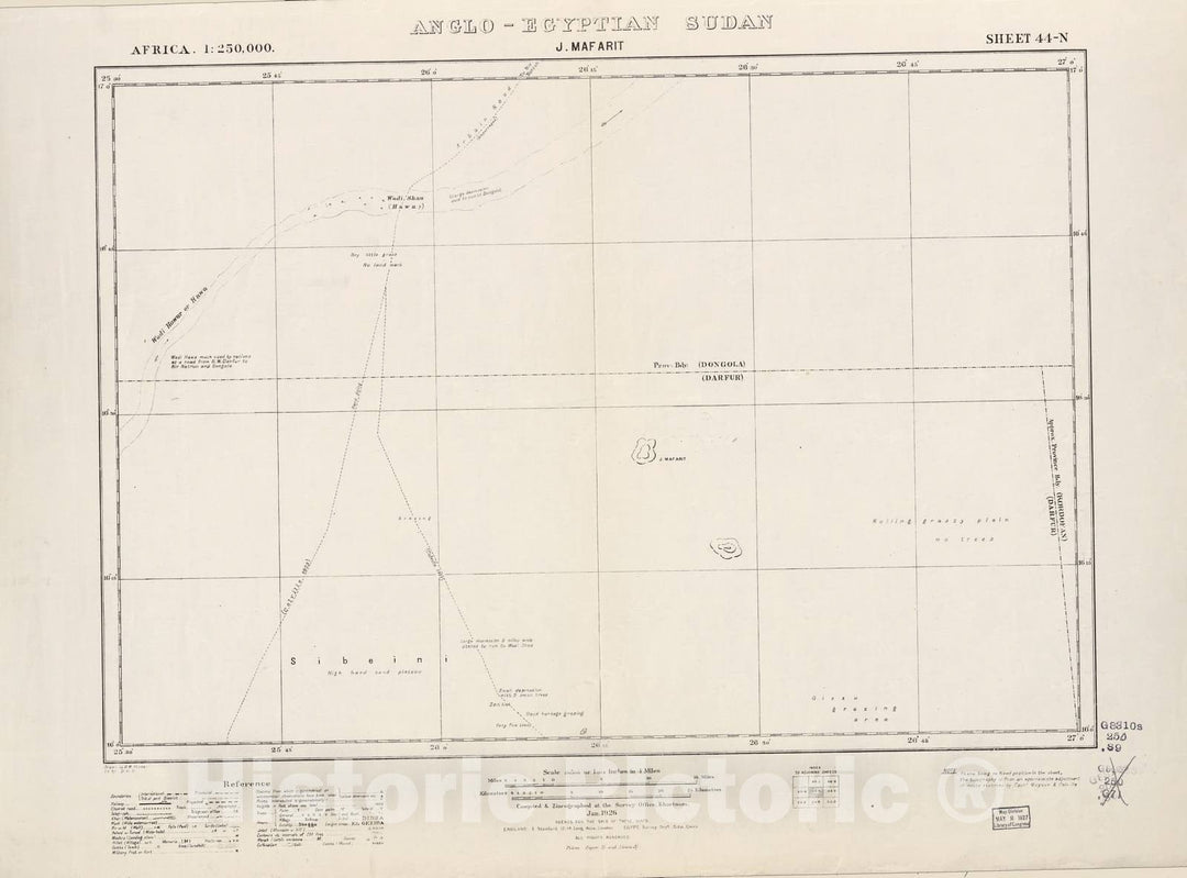 Historic 1909 Map - Sudan 1:250,000 - J. Mafarit Sheet 44-N Jan 1926 - Anglo-Egyptian Sudan