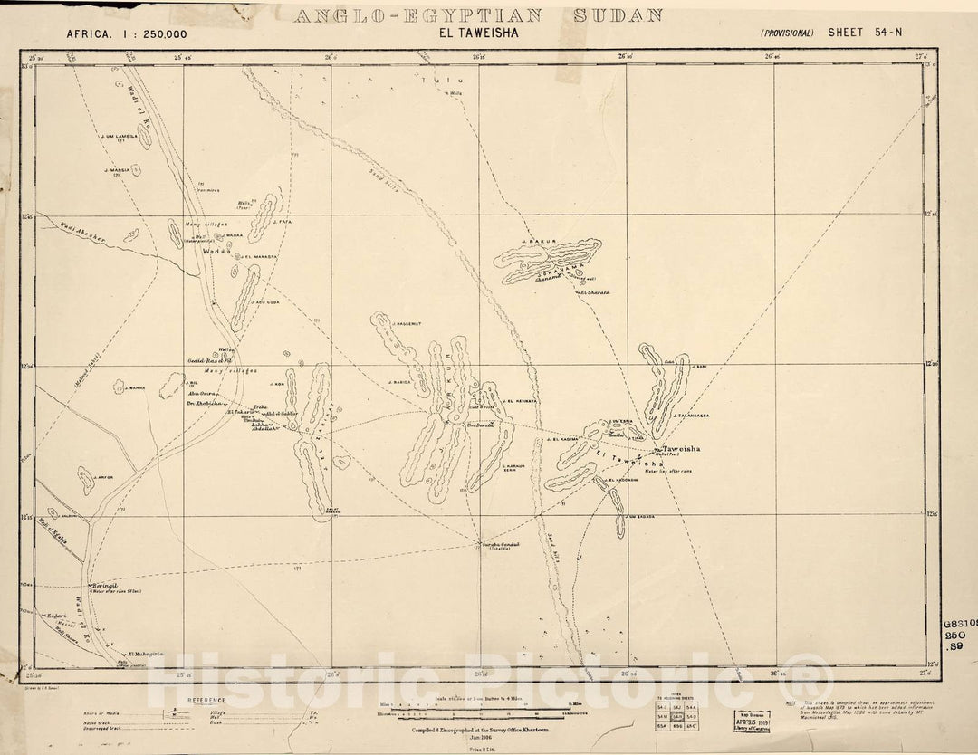 Historic 1909 Map - Sudan 1:250,000 - El Taweisha Sheet 54-N Jan 1916 - Anglo-Egyptian Sudan