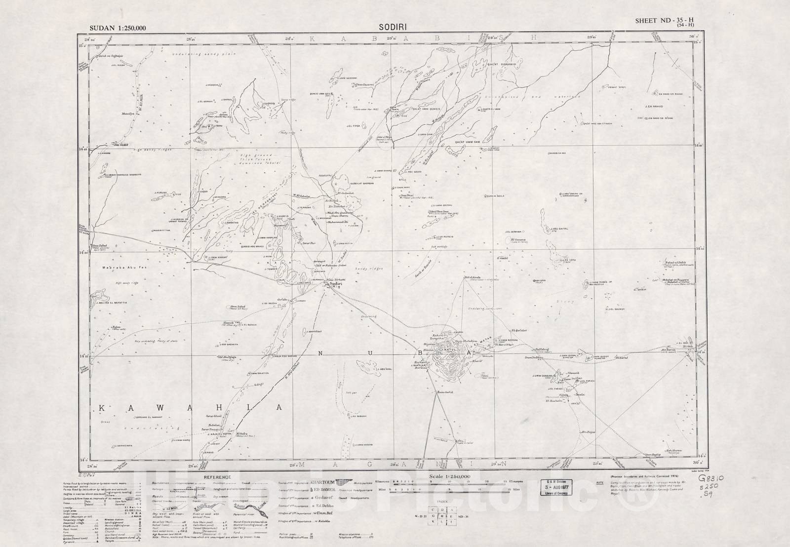 Historic 1909 Map - Sudan 1:250,000 - Sodiri Sheet ND-35-H (Old Number 54-H) 1934 - Anglo-Egyptian Sudan