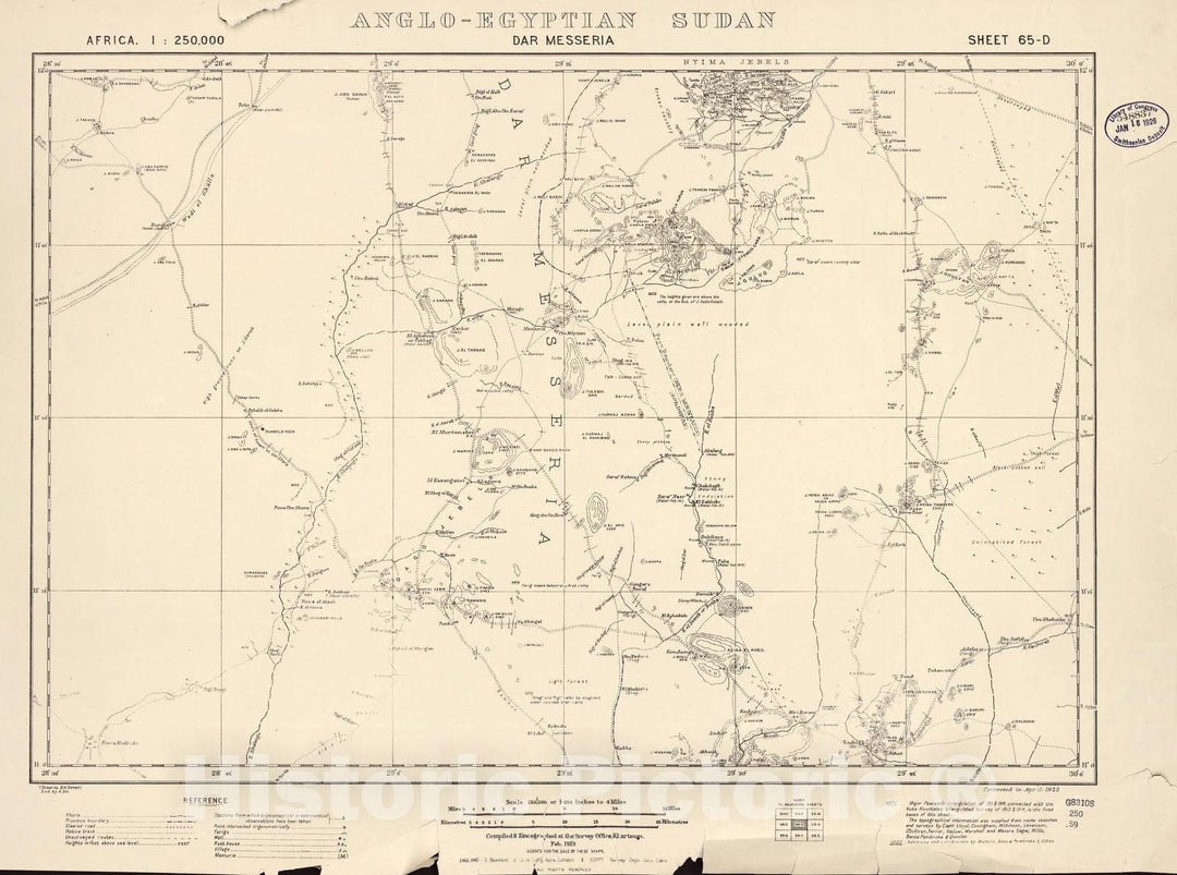 Historic 1909 Map - Sudan 1:250,000 - DAR Messeria Sheet 65-D Feb 1919 - Anglo-Egyptian Sudan