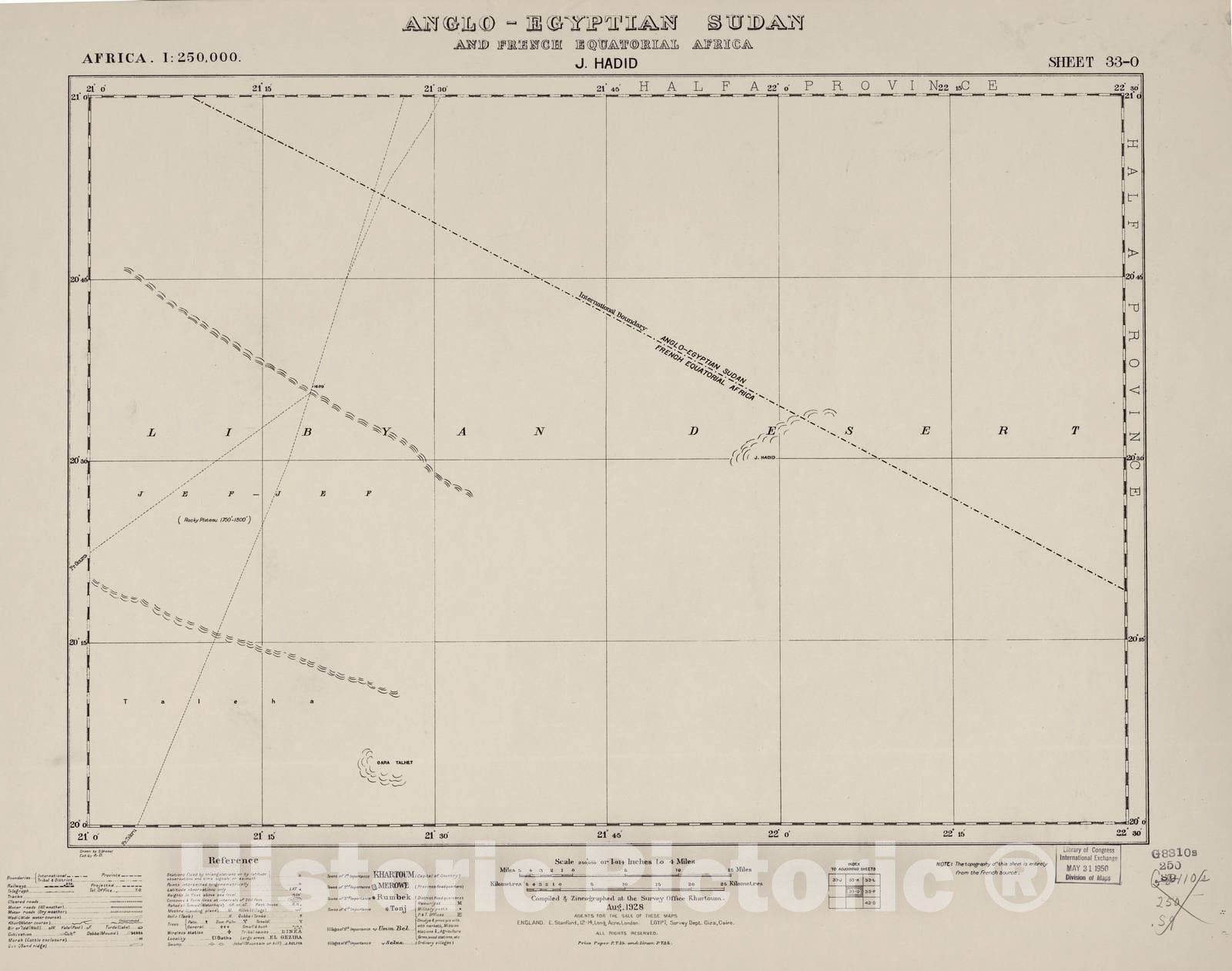 Historic 1909 Map - Sudan 1:250,000 - J. Hadid Sheet 33-O Aug 1928 - Anglo-Egyptian Sudan