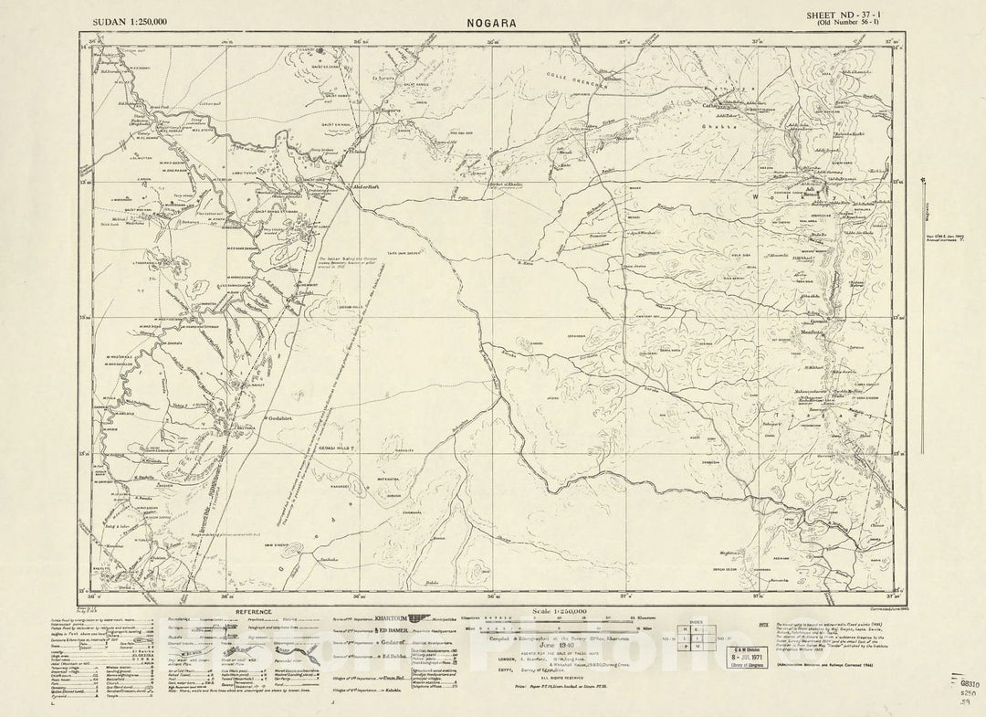 Historic 1909 Map - Sudan 1:250,000 - Nogara Sheet ND-37-I (Old Number 56-I) Jun 1940 - Anglo-Egyptian Sudan