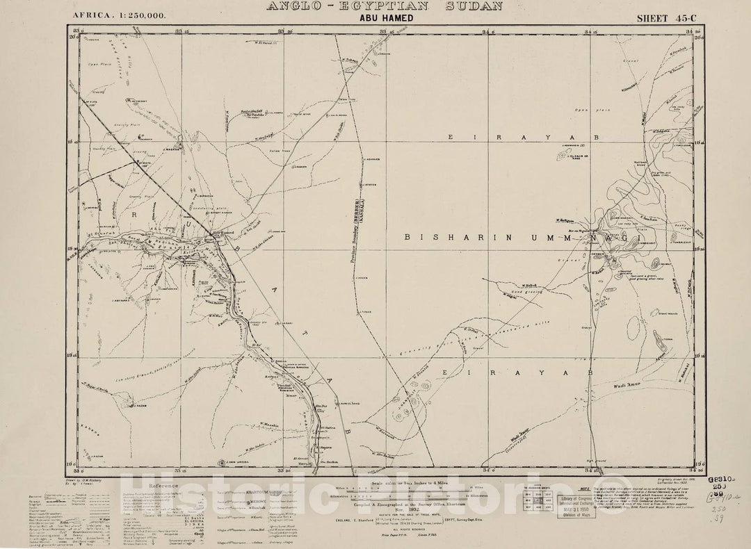 Historic 1909 Map - Sudan 1:250,000 - Abu Hamed Sheet 45-C Nov 1932 - Anglo-Egyptian Sudan