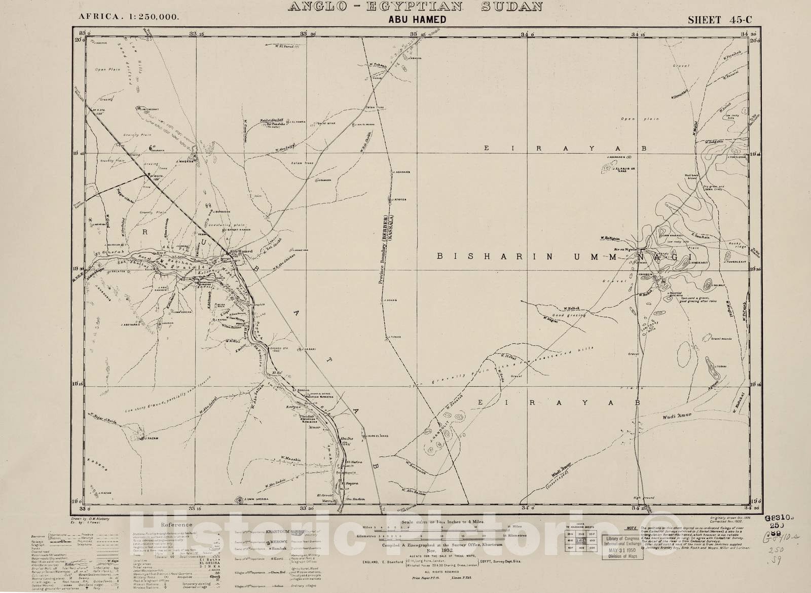 Historic 1909 Map - Sudan 1:250,000 - Abu Hamed Sheet 45-C Nov 1932 - Anglo-Egyptian Sudan