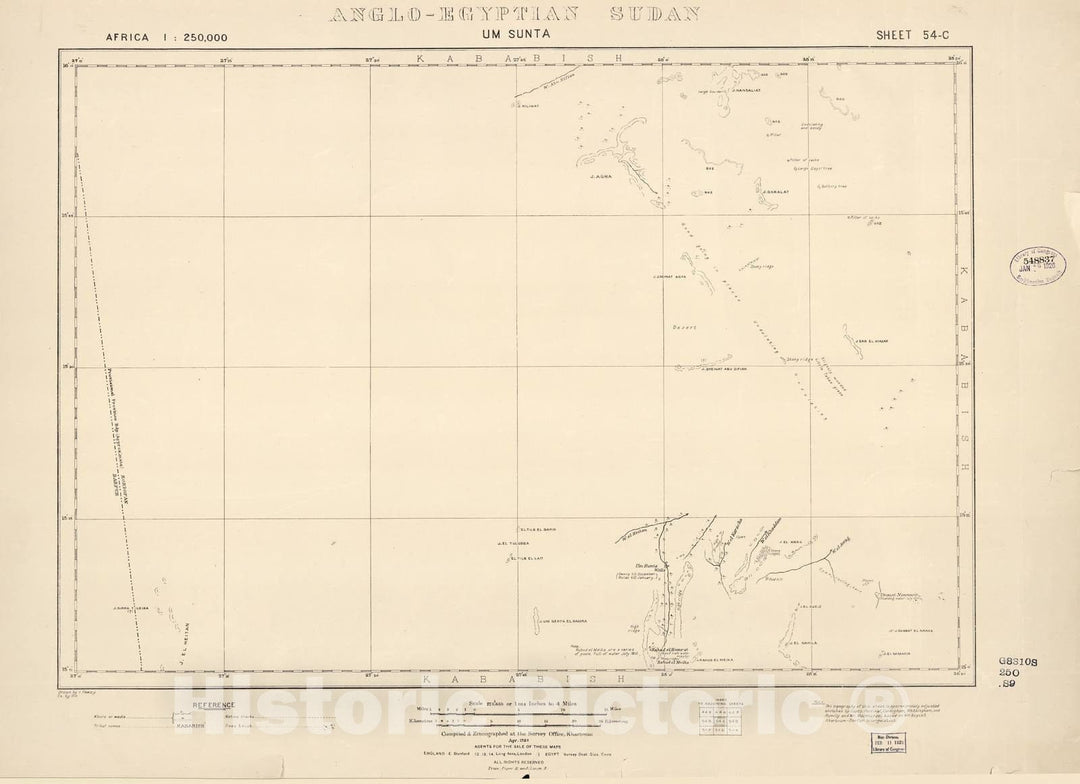 Historic 1909 Map - Sudan 1:250,000 - Um Sunta Sheet 54-C Apr 1920 - Anglo-Egyptian Sudan