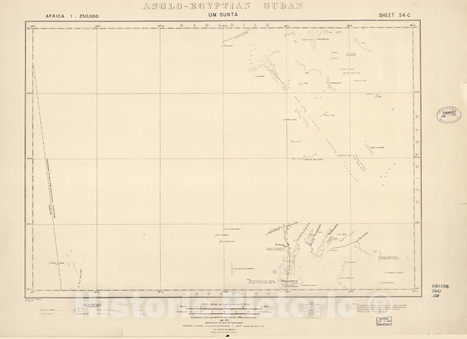 Historic 1909 Map - Sudan 1:250,000 - Um Sunta Sheet 54-C Apr 1920 - Anglo-Egyptian Sudan