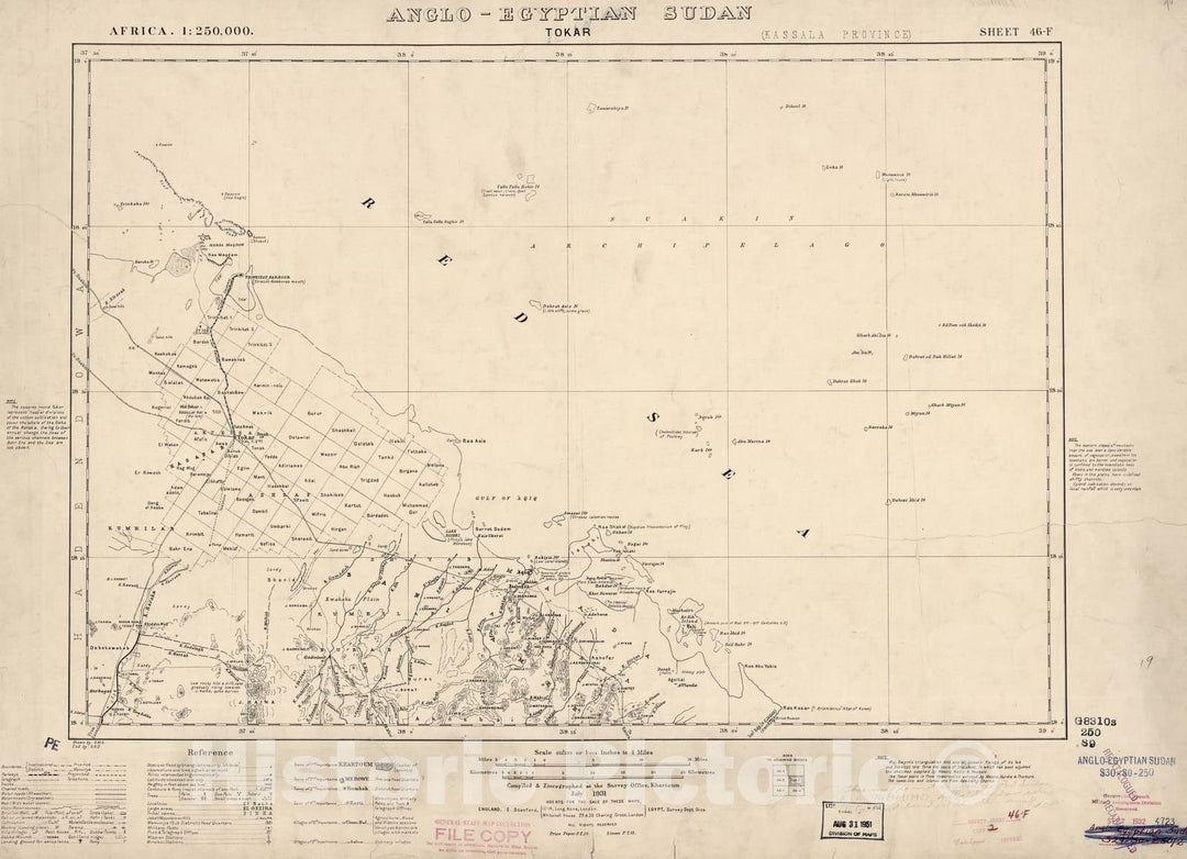 Historic 1909 Map - Sudan 1:250,000 - Tokar Sheet 46-F July 1931 - Anglo-Egyptian Sudan