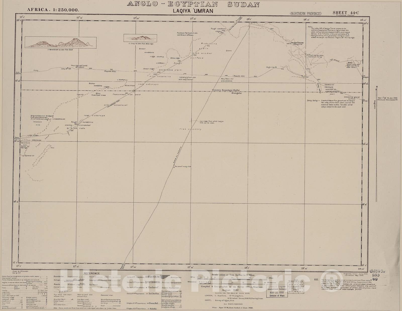 Historic 1909 Map - Sudan 1:250,000 - Laqiya Umran Sheet 44-C Aug 1942 - Anglo-Egyptian Sudan