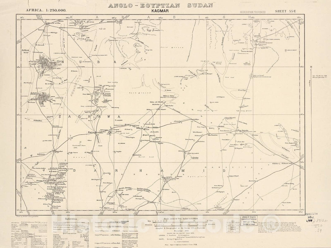 Historic 1909 Map - Sudan 1:250,000 - Kagmar Sheet 55-E Dec 1941 - Anglo-Egyptian Sudan