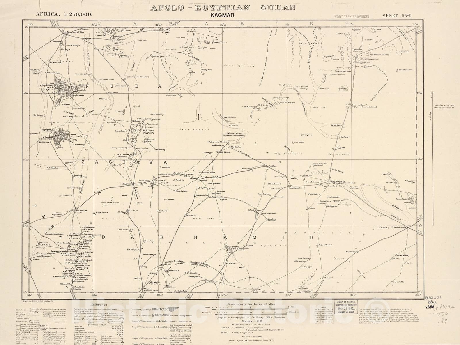 Historic 1909 Map - Sudan 1:250,000 - Kagmar Sheet 55-E Dec 1941 - Anglo-Egyptian Sudan