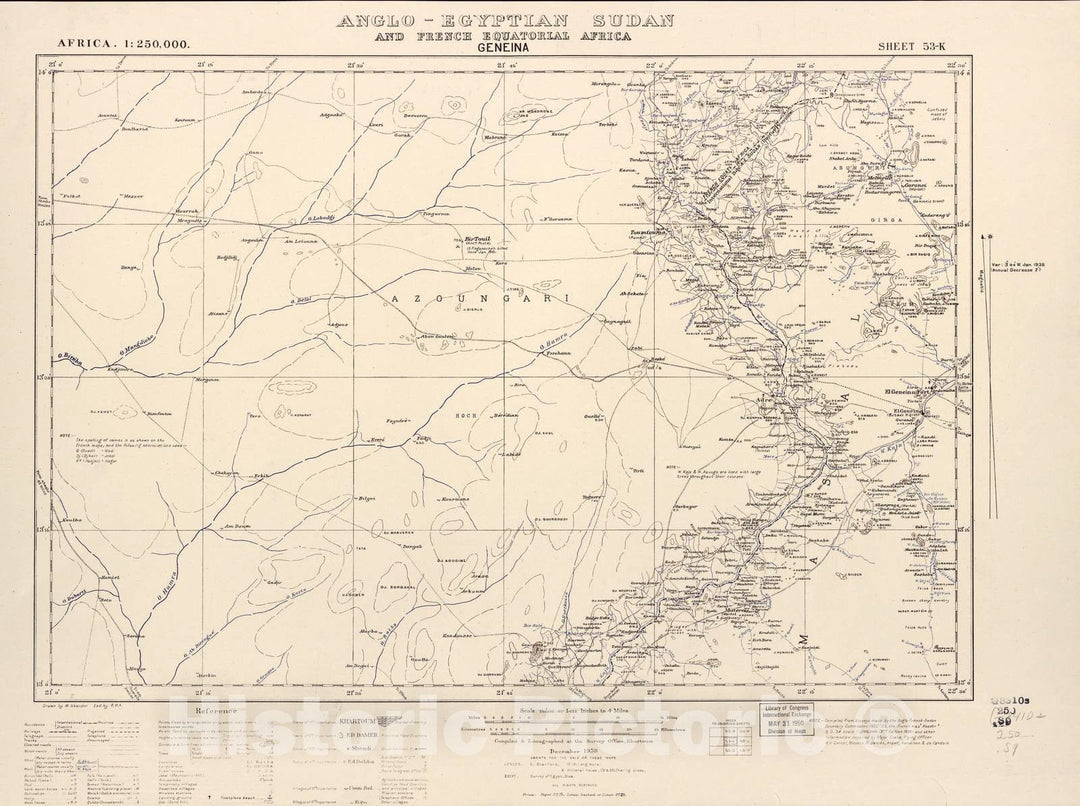 Historic 1909 Map - Sudan 1:250,000 - Geneina Sheet 53-K Dec 1938 - Anglo-Egyptian Sudan