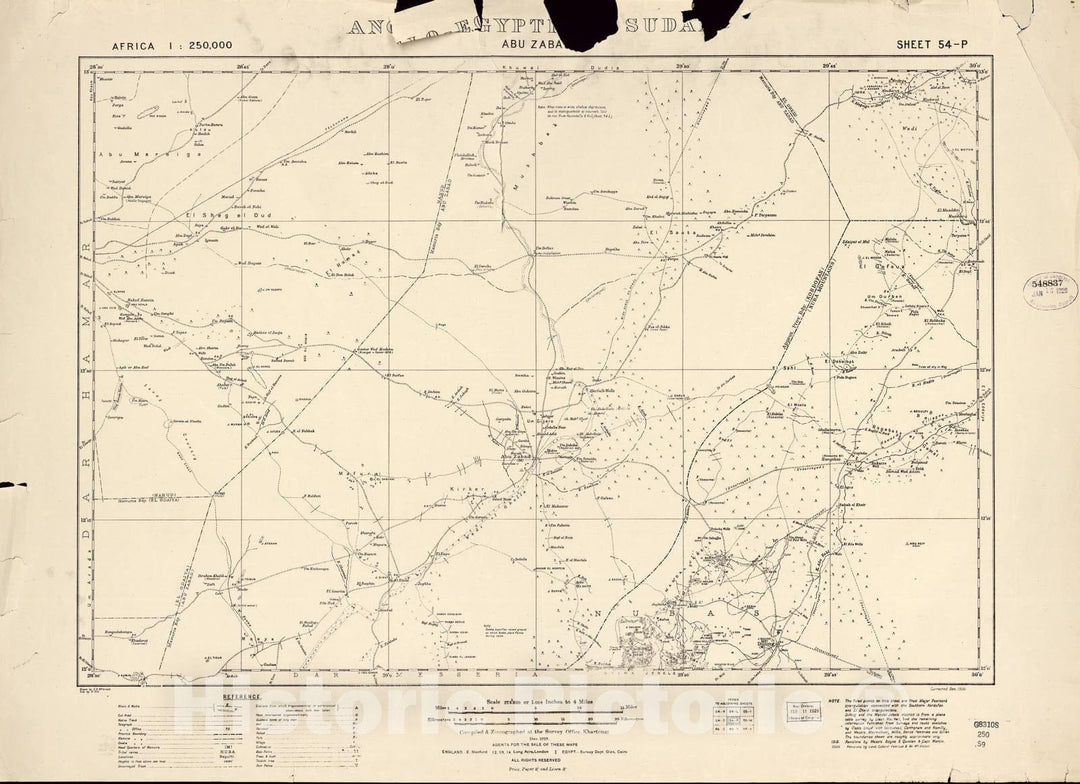 Historic 1909 Map - Sudan 1:250,000 - Abu Zaba Sheet 54-P Dec 1919 - Anglo-Egyptian Sudan