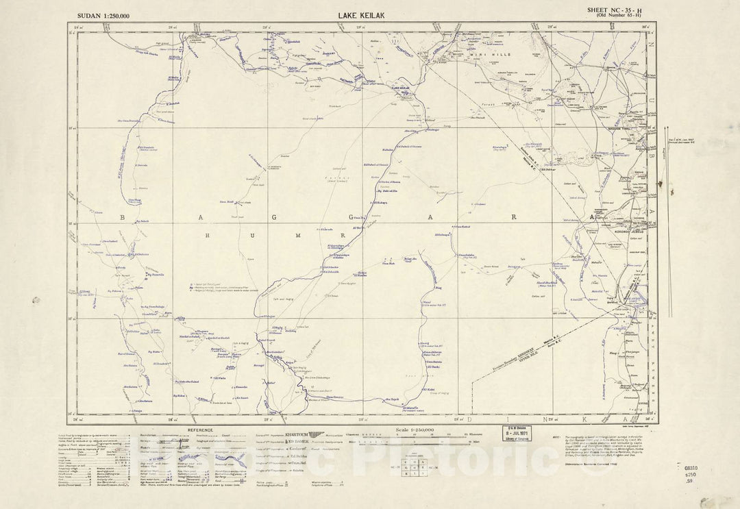 Historic 1909 Map - Sudan 1:250,000 - Lake Keillak Sheet NC-35-H (Old Number 65-H) 1937 - Anglo-Egyptian Sudan