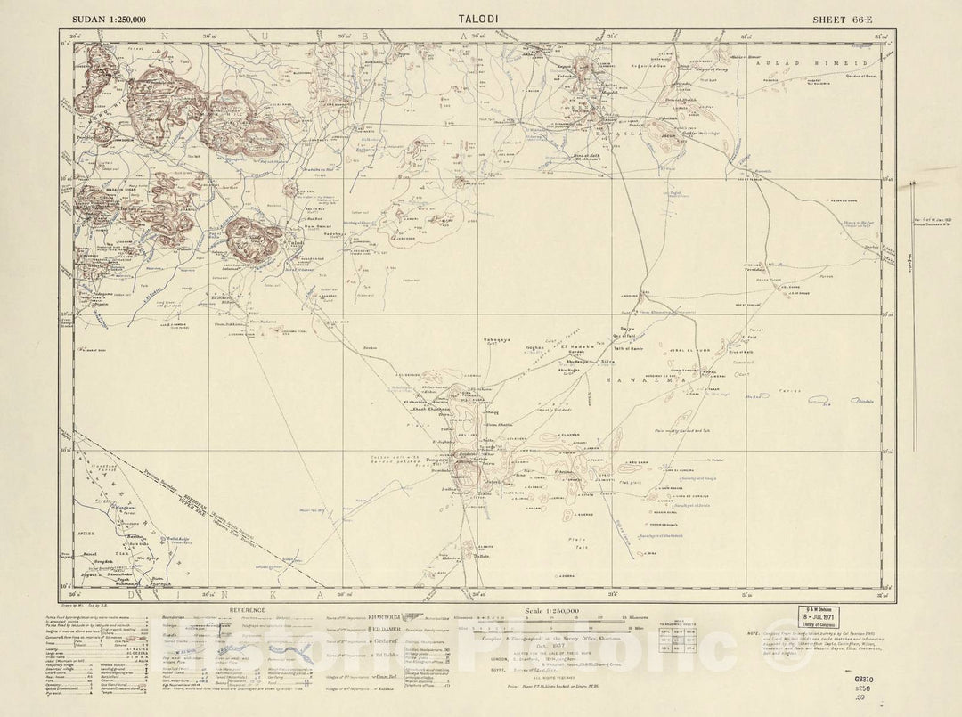 Historic 1909 Map - Sudan 1:250,000 - Talodi Sheet 66-E Oct 1937 - Anglo-Egyptian Sudan