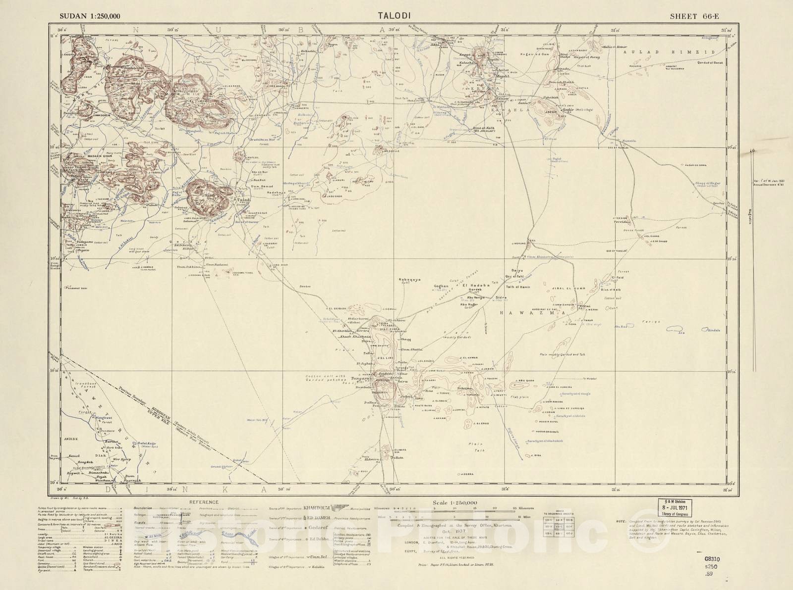 Historic 1909 Map - Sudan 1:250,000 - Talodi Sheet 66-E Oct 1937 - Anglo-Egyptian Sudan