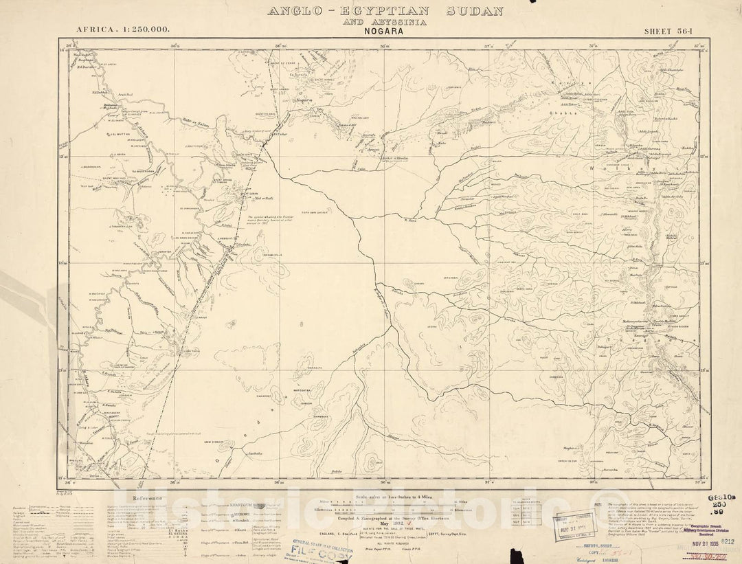 Historic 1909 Map - Sudan 1:250,000 - Nogara Sheet 56-I May 1932 - Anglo-Egyptian Sudan