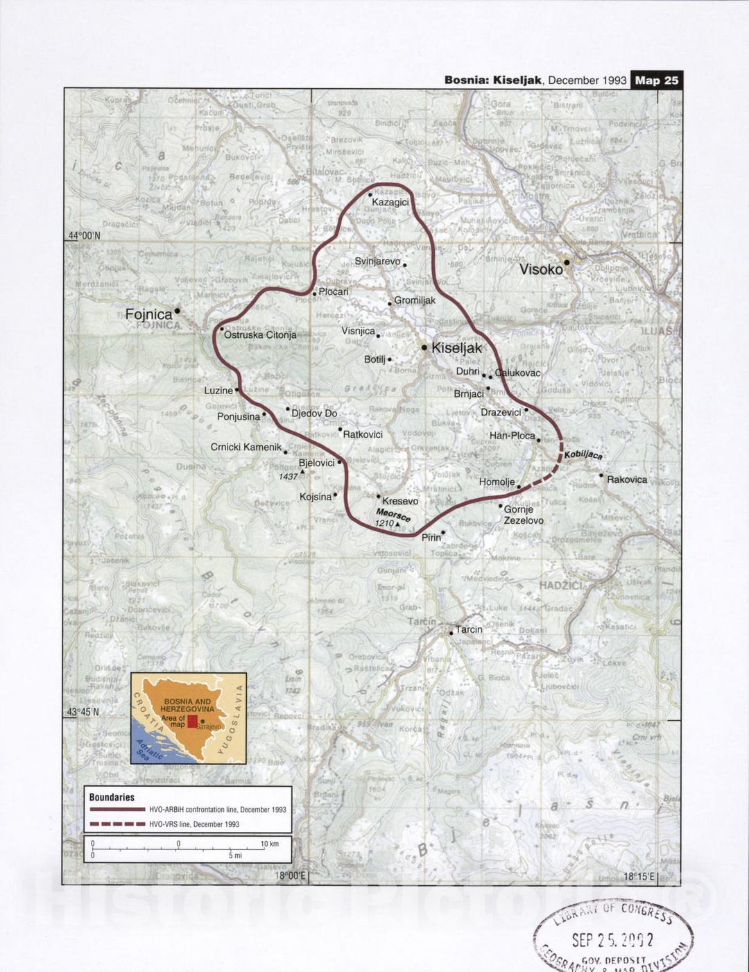 Historic 2002 Map - Balkan battlegrounds - Bosnia: Kiseljak, December 1993