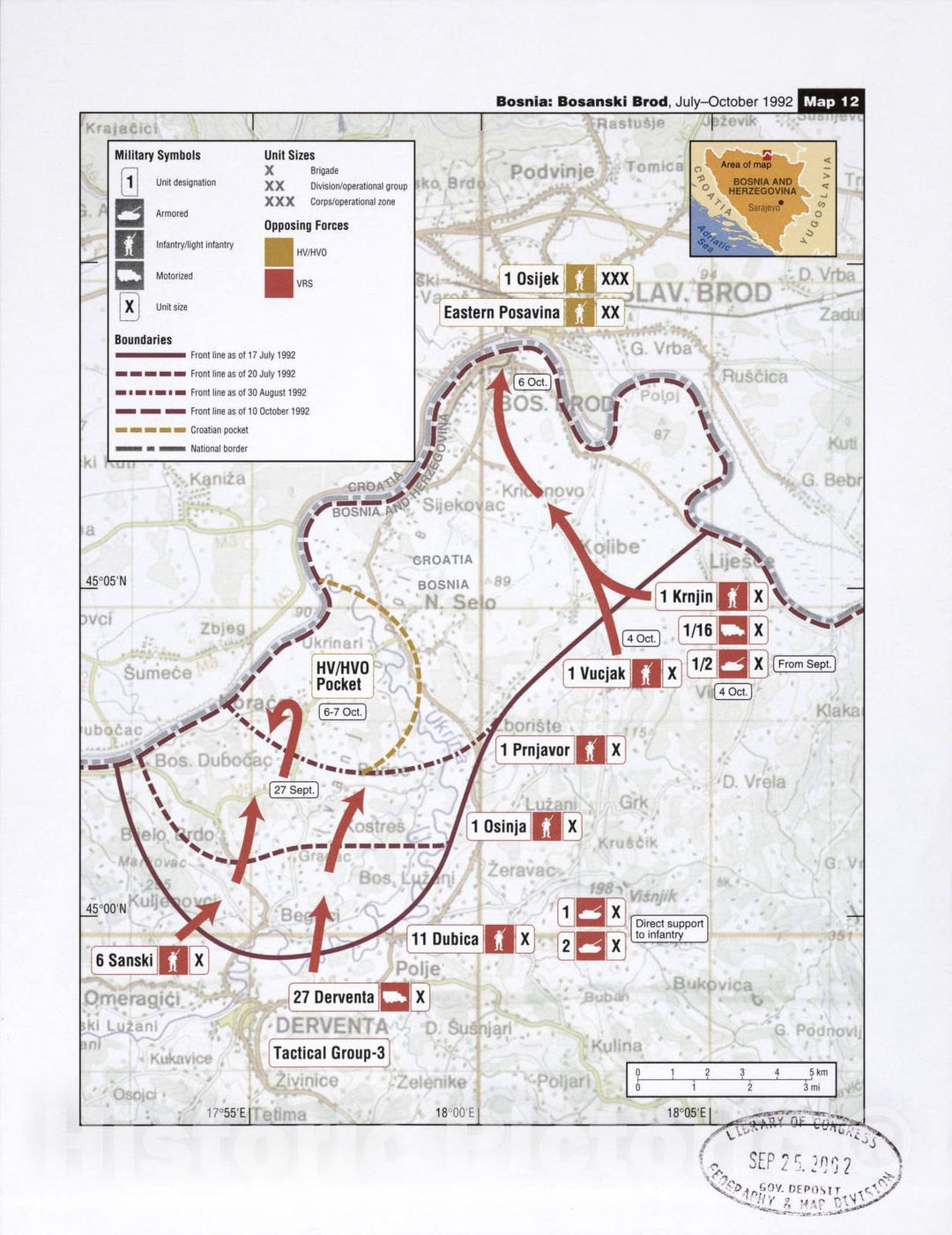 Historic 2002 Map - Balkan battlegrounds - Bosnia: Bosanski Brod, July-October 1992