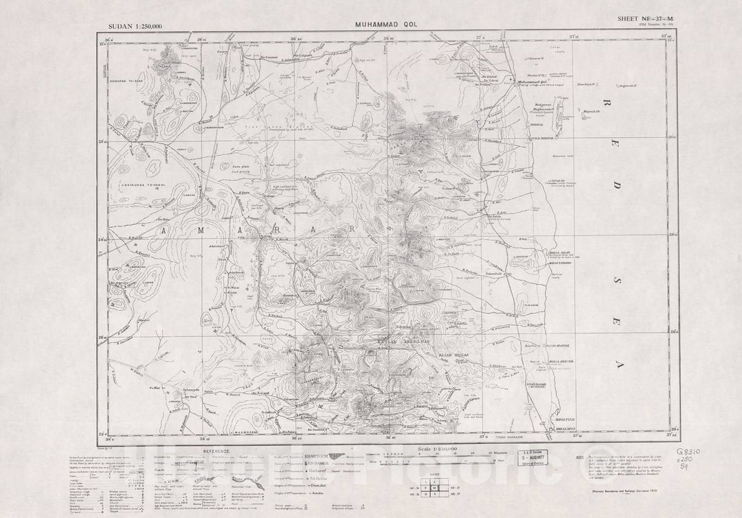 Historic 1909 Map - Sudan 1:250,000 - Mohammed Qol Sheet NF-37-M 1975 (Old Number 36-M) - Anglo-Egyptian Sudan