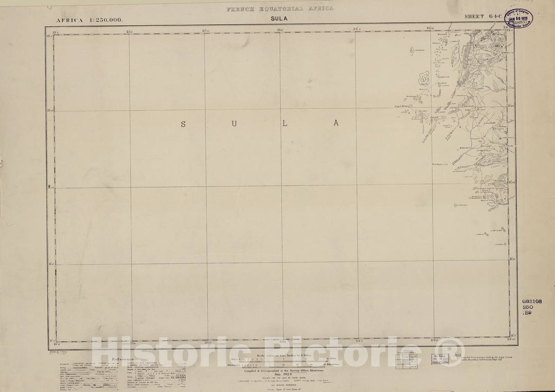 Historic 1909 Map - Sudan 1:250,000 - Sula Sheet 64-C Jan 1924 - Anglo-Egyptian Sudan