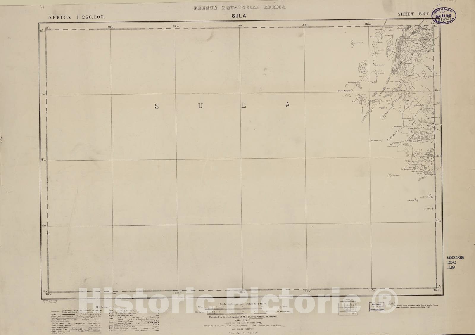 Historic 1909 Map - Sudan 1:250,000 - Sula Sheet 64-C Jan 1924 - Anglo-Egyptian Sudan