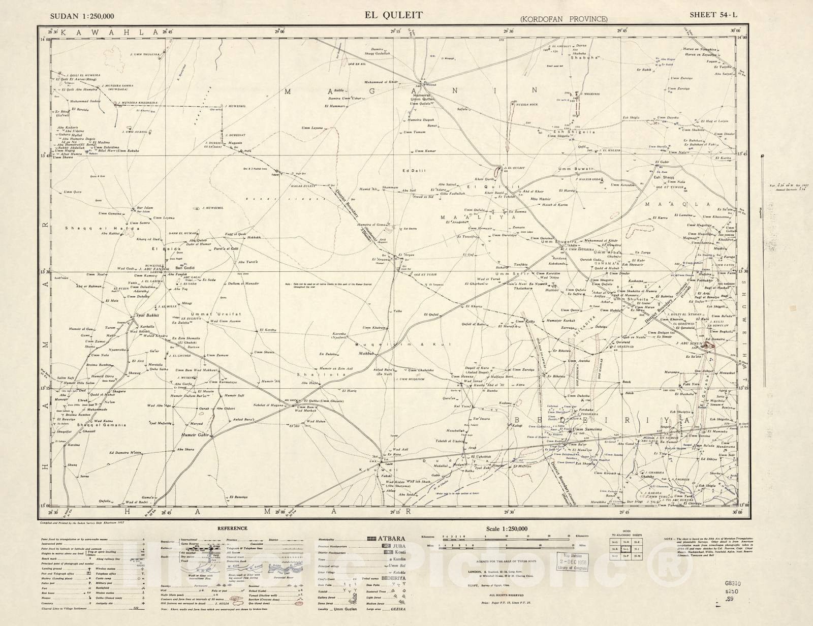 Historic 1909 Map - Sudan 1:250,000 - El Quleit Sheet 54-L 1957 - Anglo-Egyptian Sudan