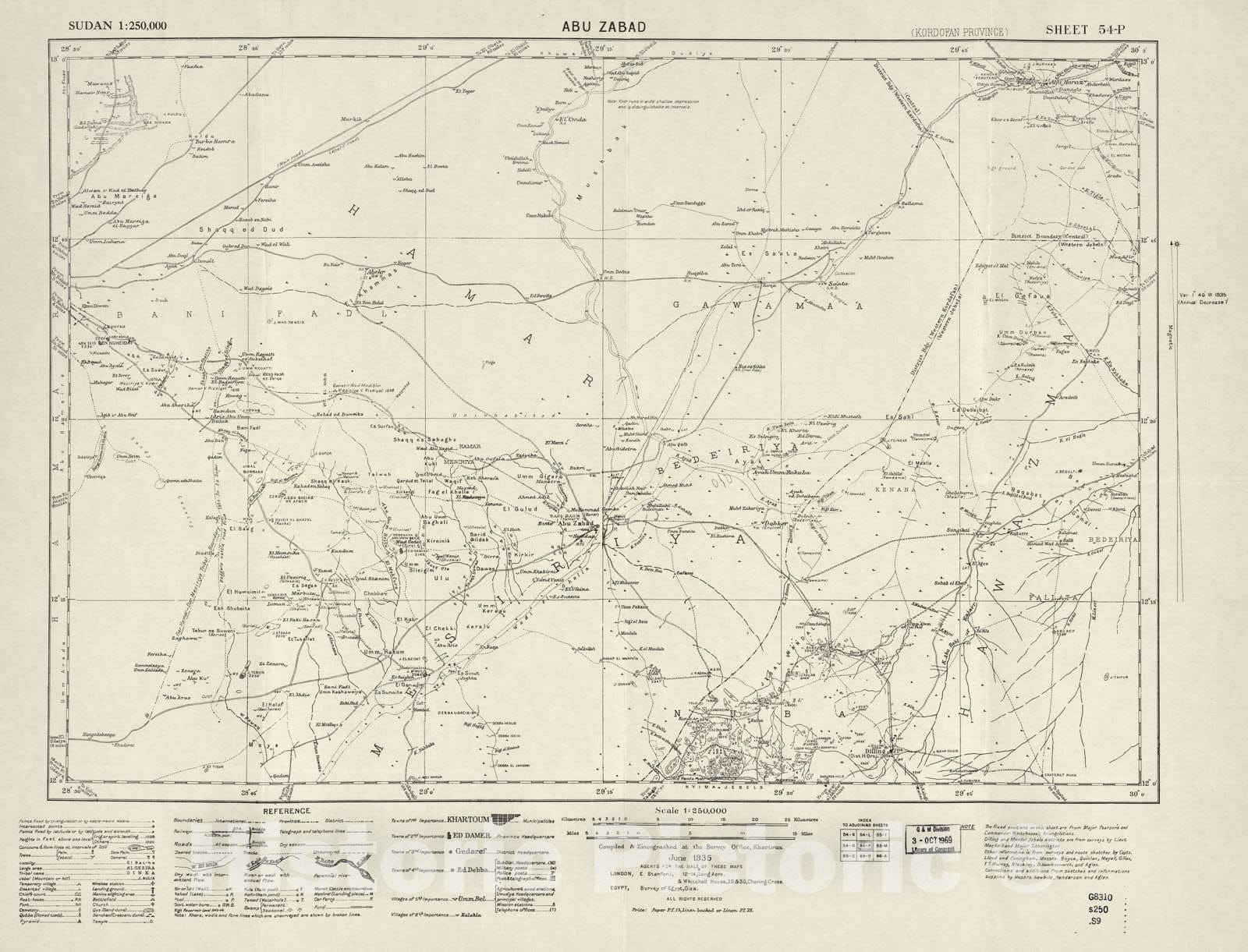 Historic 1909 Map - Sudan 1:250,000 - Abu Zabad Sheet 54-P Jun 1935 - Anglo-Egyptian Sudan