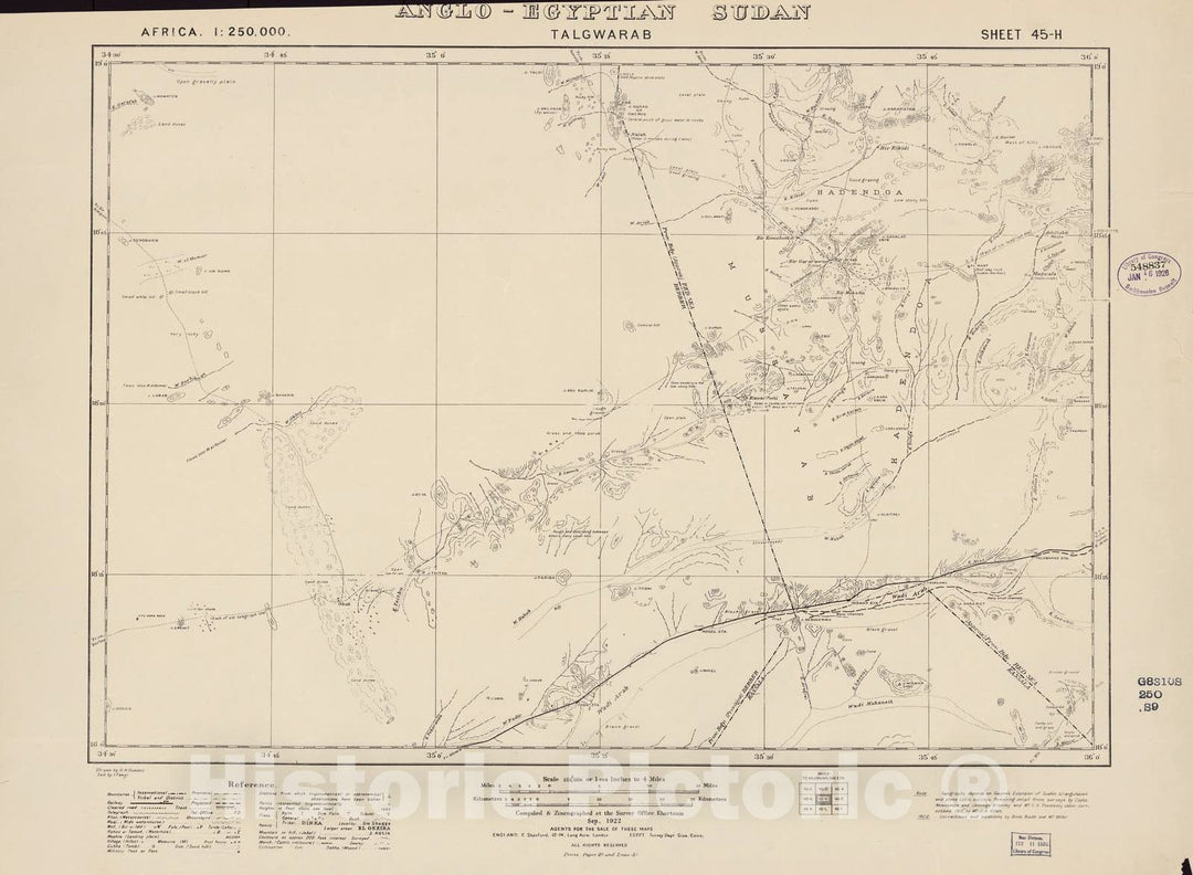 Historic 1909 Map - Sudan 1:250,000 - Talgwarab Sheet 45-H Sep 1922 - Anglo-Egyptian Sudan