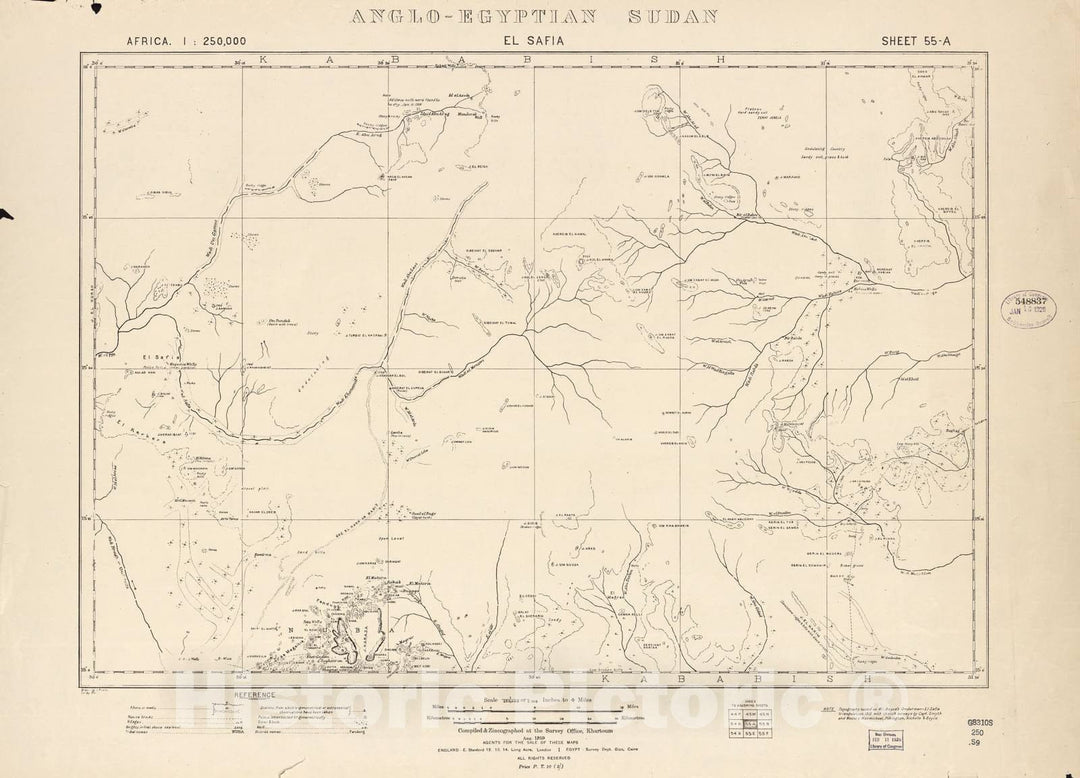 Historic 1909 Map - Sudan 1:250,000 - El Safia Sheet 55-A Aug 1919 - Anglo-Egyptian Sudan