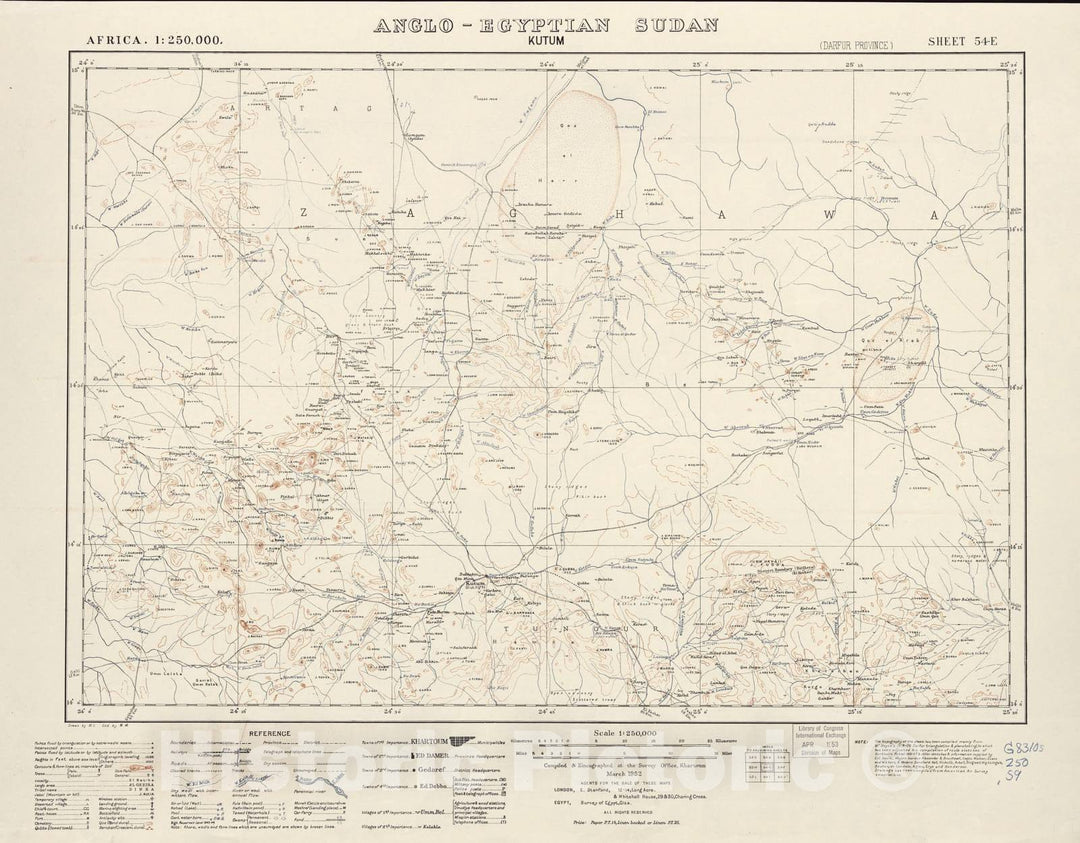 Historic 1909 Map - Sudan 1:250,000 - Kutum Sheet 54-E Mar 1952 - Anglo-Egyptian Sudan