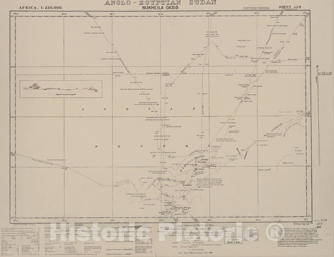 Historic 1909 Map - Sudan 1:250,000 - Mukheila Oasis Sheet 44-B Aug 1942 - Anglo-Egyptian Sudan