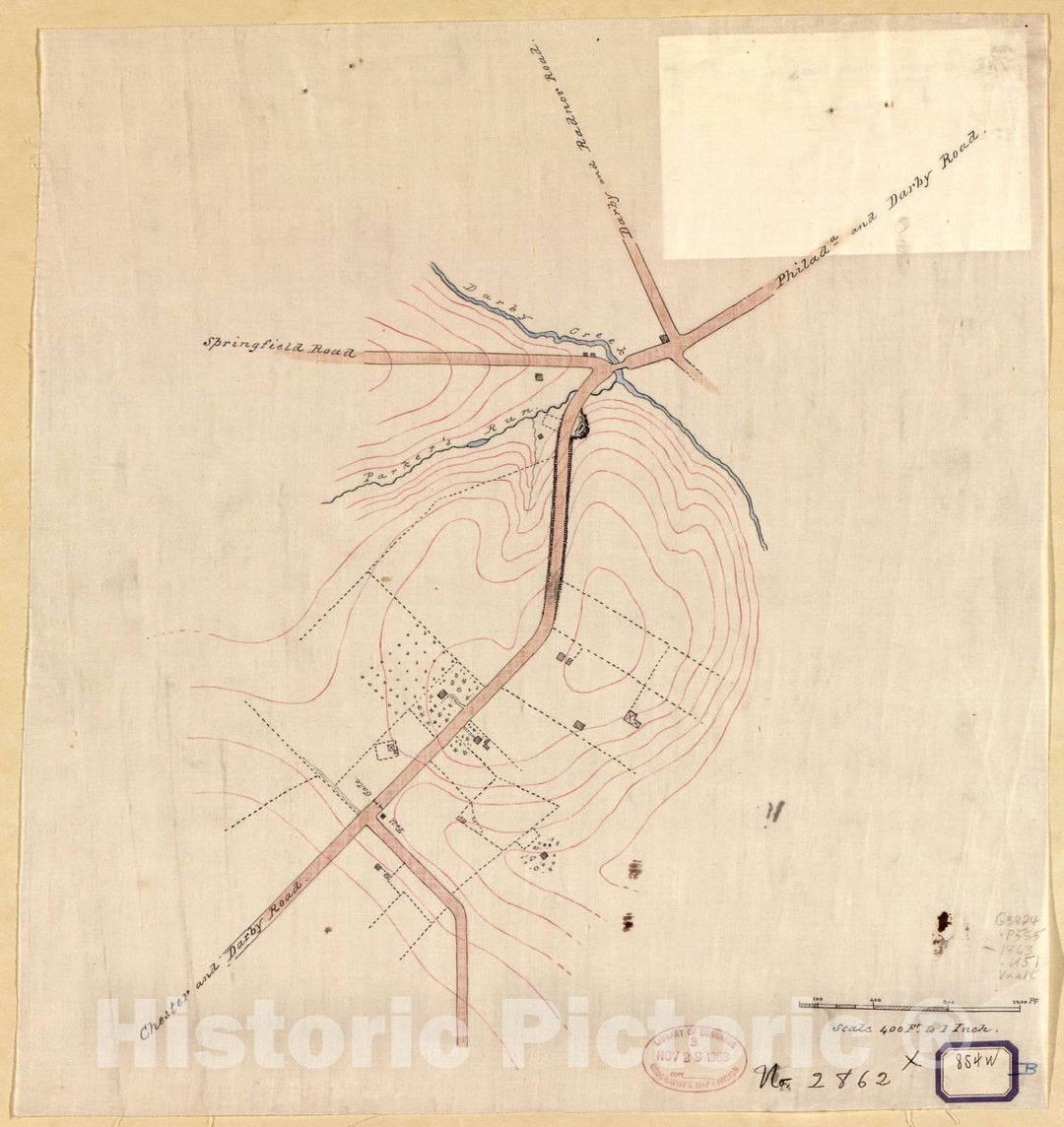 Historic 1863 Map - General Diagram : Western Philadelphia City and Adjacent portions of Delaware and Montgomery Counties, Pennsylvania. - Paschall Subdivision - tracing 1